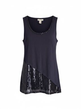 Kenar Navy Blue Sequins‎ Lightweight Modal Tank Top - Large